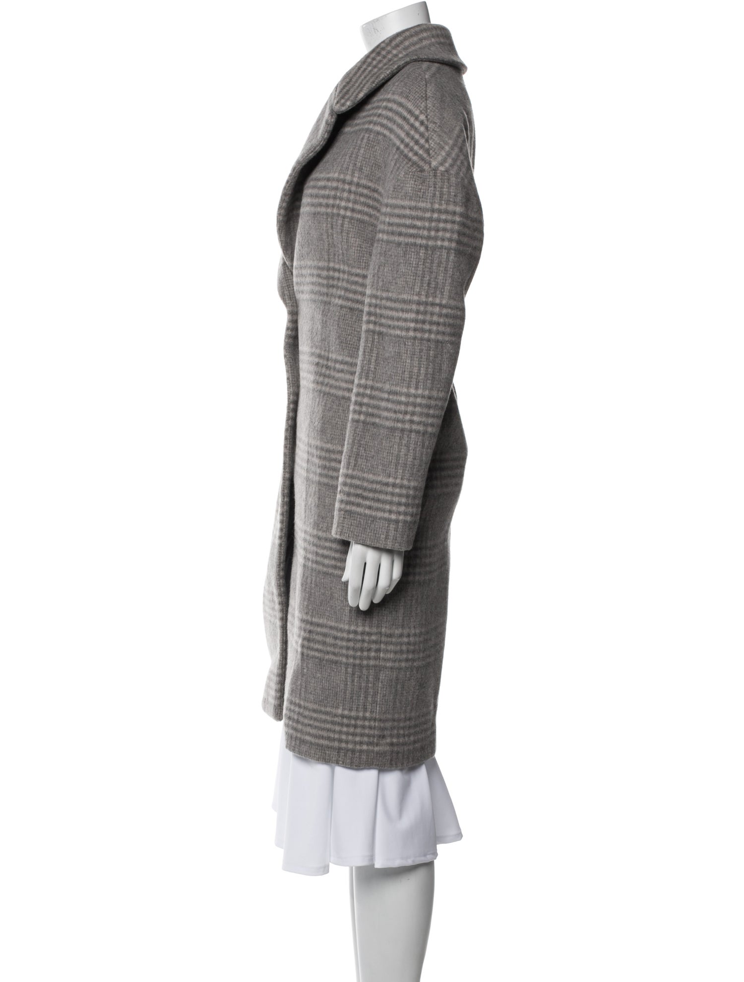 Theory Wool Plaid Print Faux Fur Coat