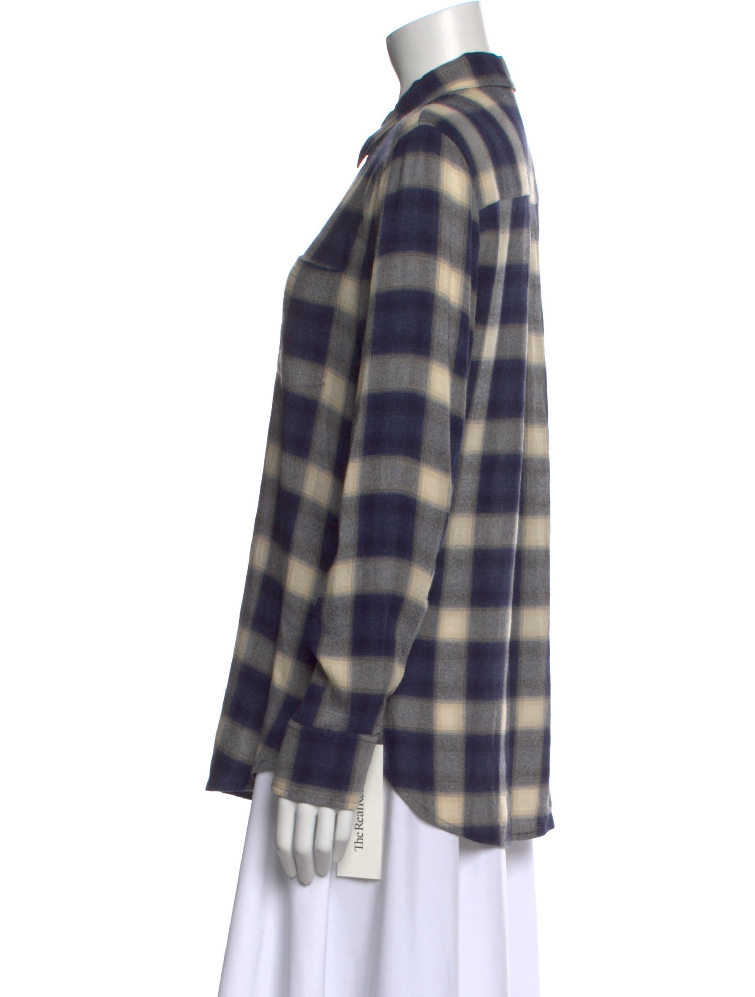 Theory Plaid Print Long Sleeve Button-Up Top