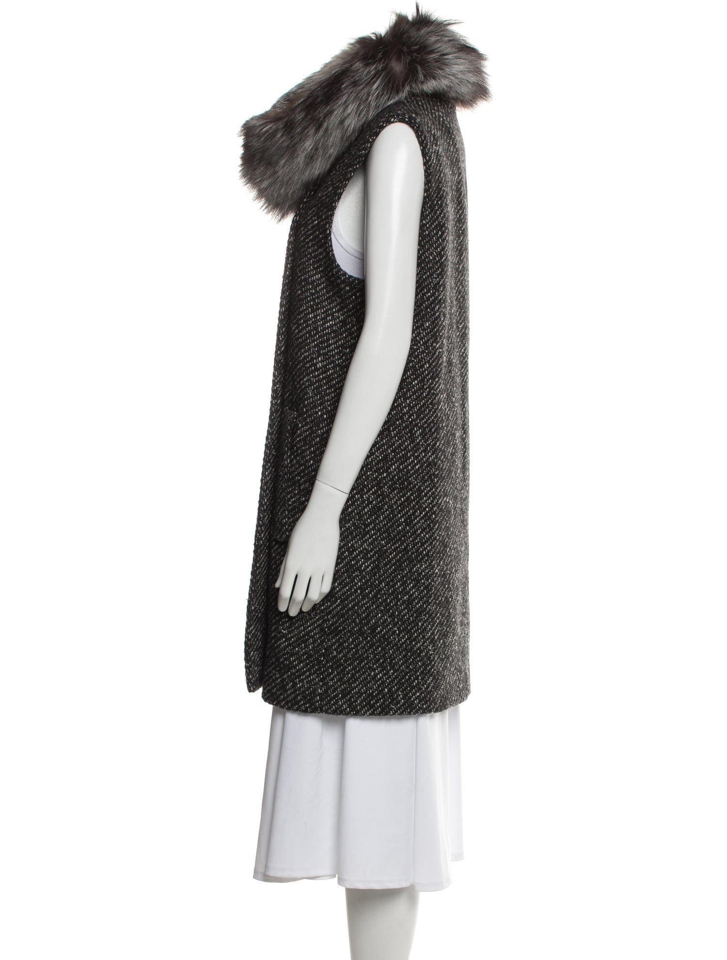 Theory Wool Tweed Pattern Fur Coat