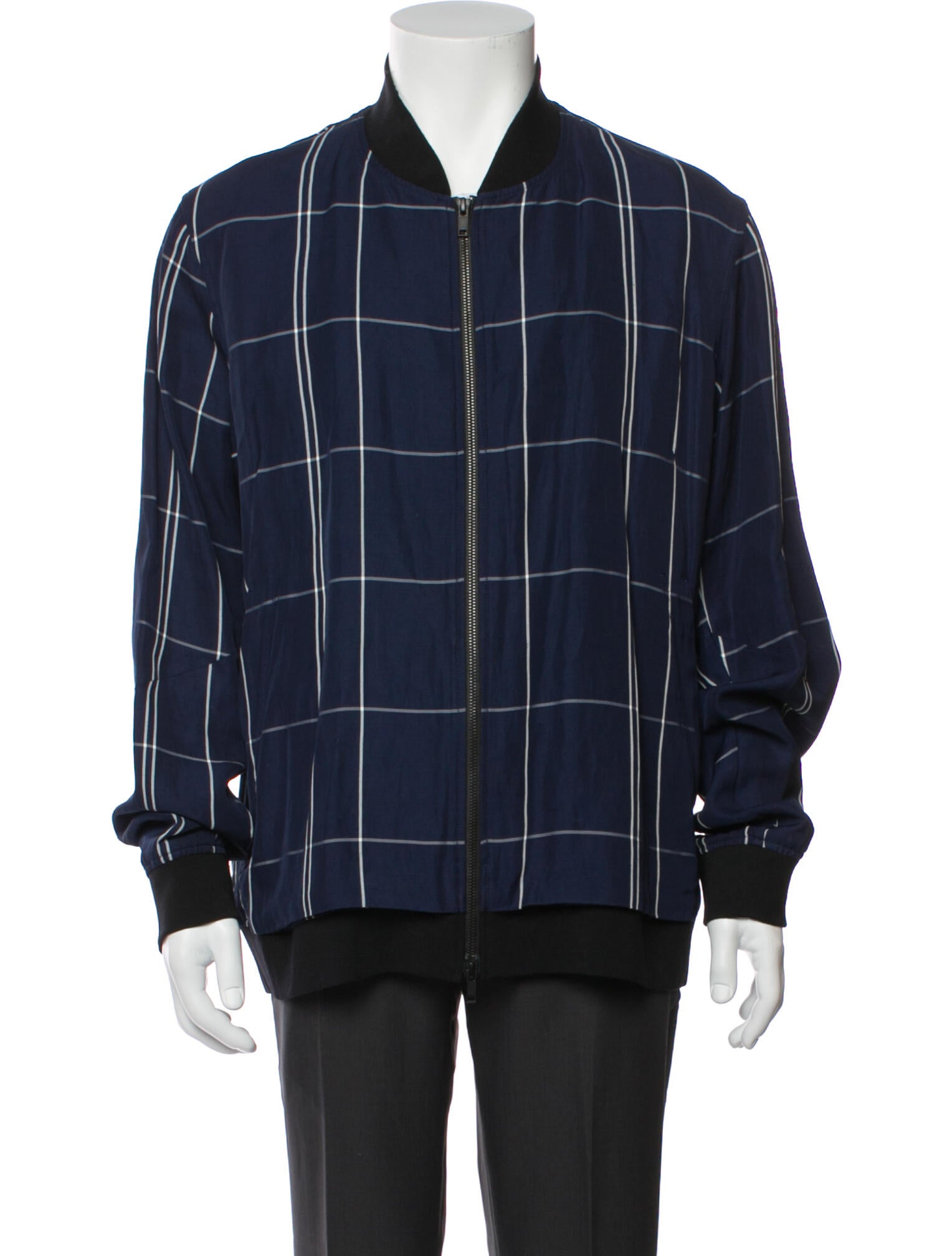 Theory Plaid Print Bomber Jacket