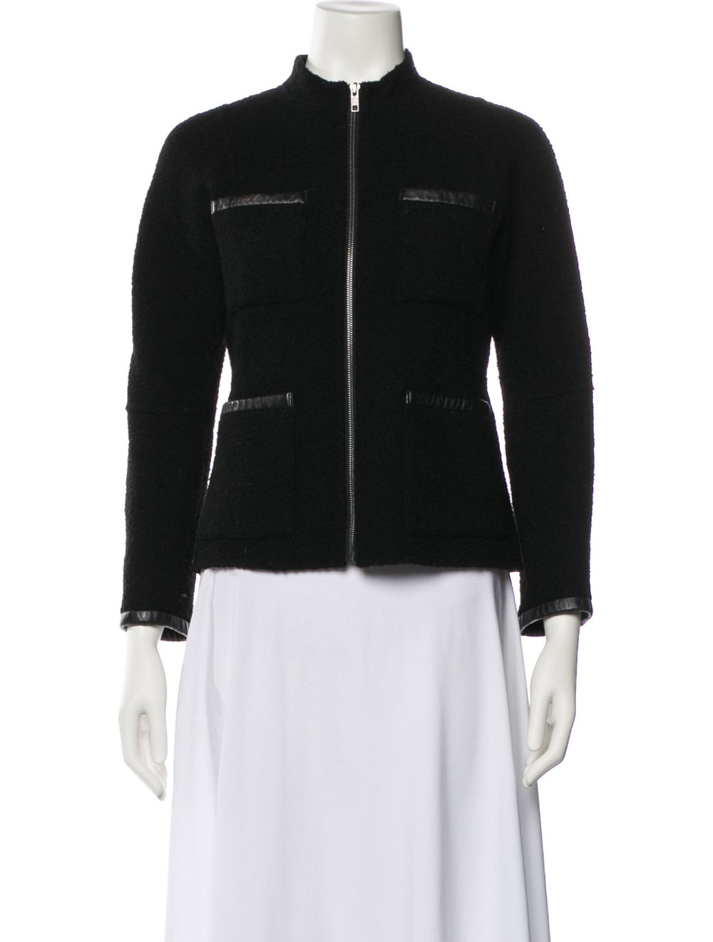 Theory Wool Jacket Black Collarless Patch Pockets… - image 1