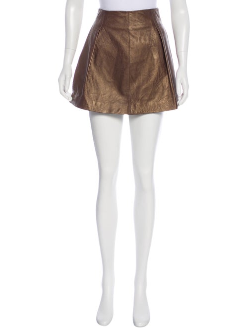 Theory Leather Skater Skirt Brown