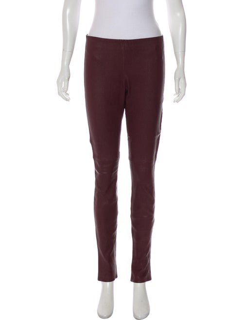 Theory Lamb Leather Skinny Leg Pants Red