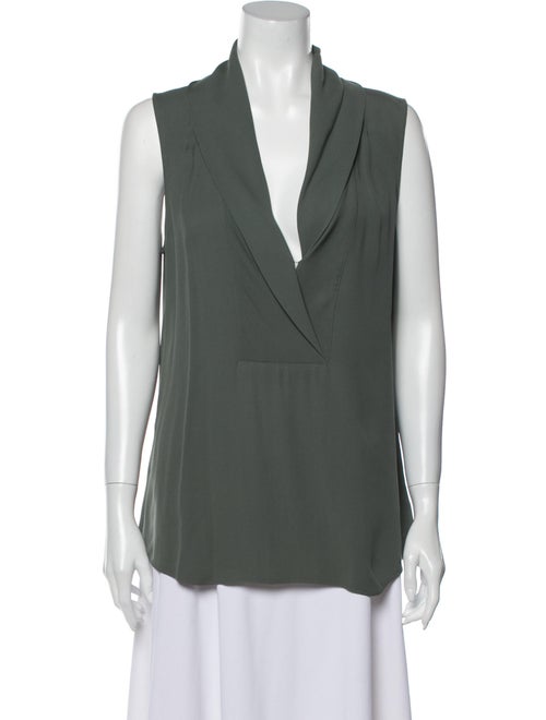 Theory Silk V-Neck Blouse Green