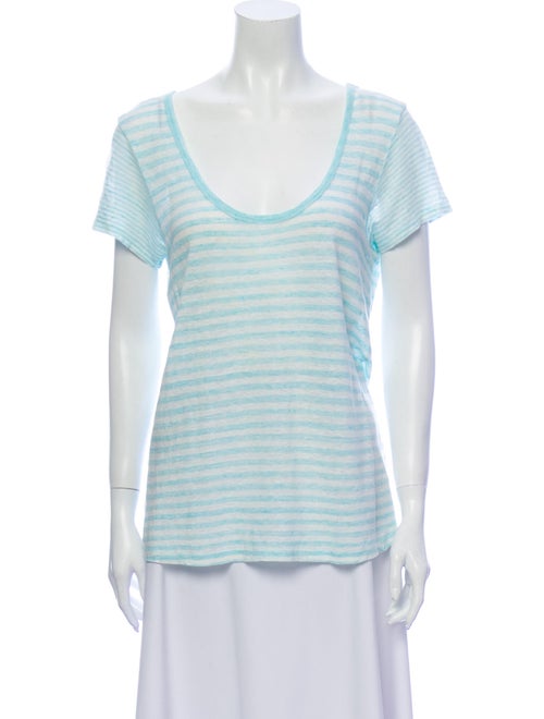 Theory Linen Striped T-Shirt Blue