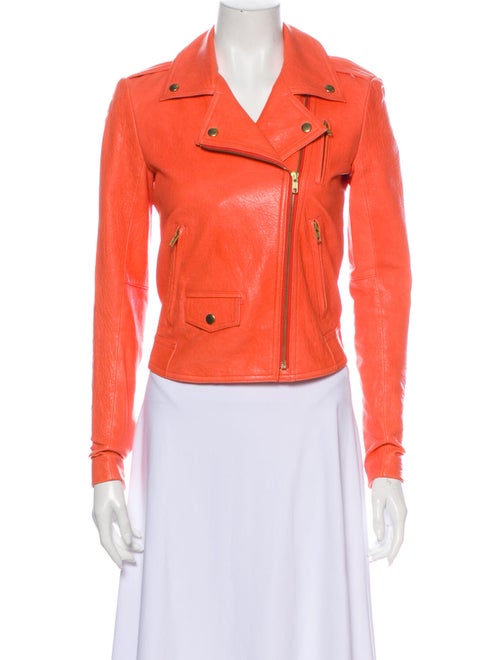 Theory Leather Biker Jacket Orange
