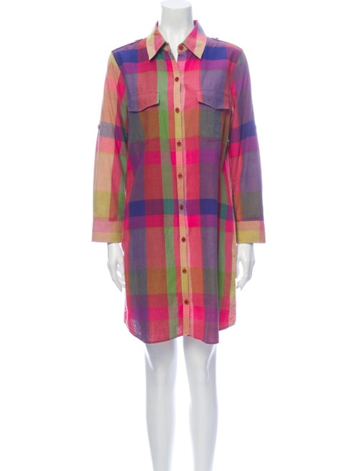Theory Plaid Print Mini Dress Pink