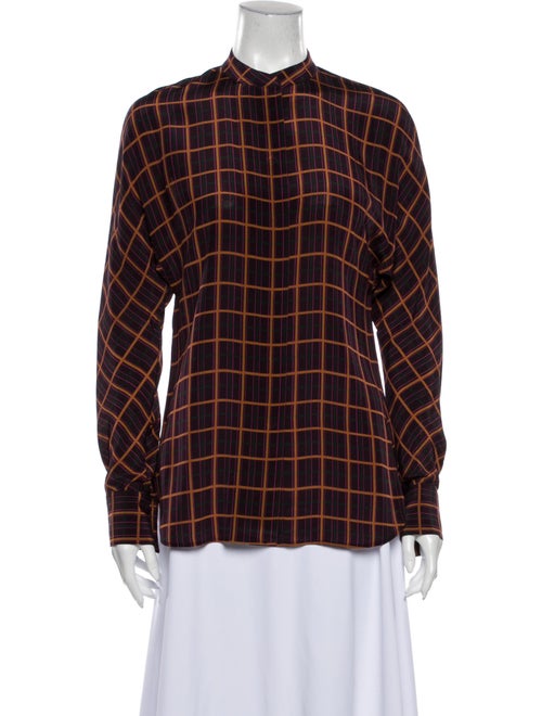 Theory Silk Plaid Print Button-Up Top