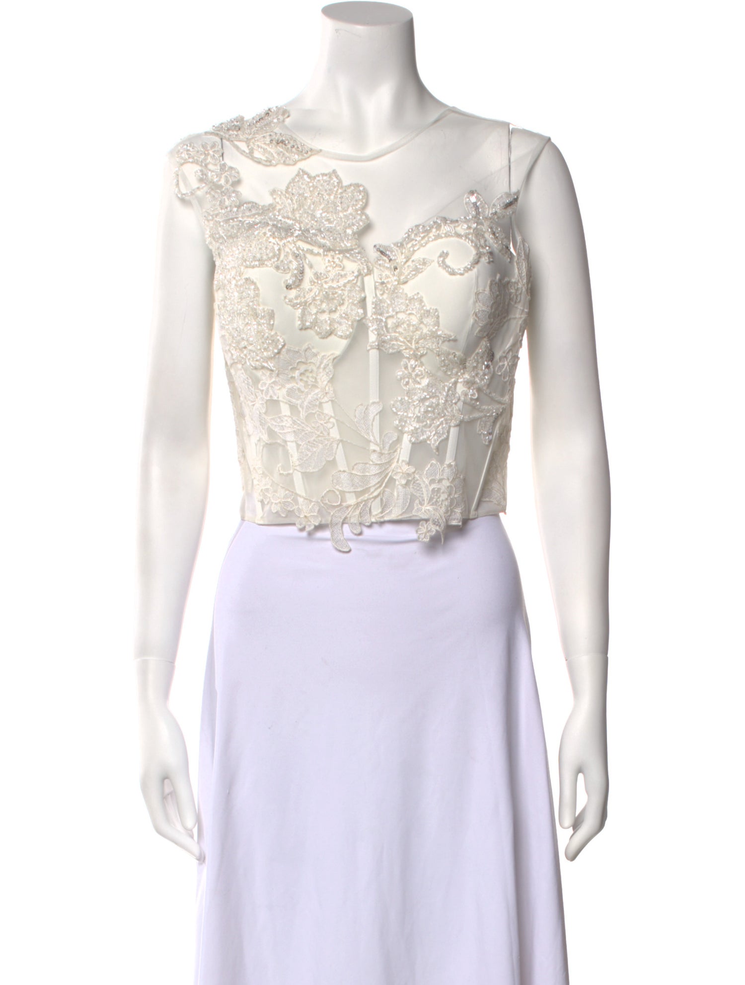 Tarik Ediz Lace Pattern Scoop Neck Crop Top