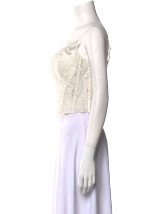 Tarik Ediz Lace Pattern Scoop Neck Crop Top