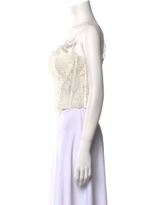 Tarik Ediz Lace Pattern Scoop Neck Crop Top