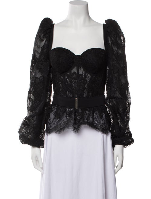 Tarik Ediz Lace Pattern Square Neckline Blouse