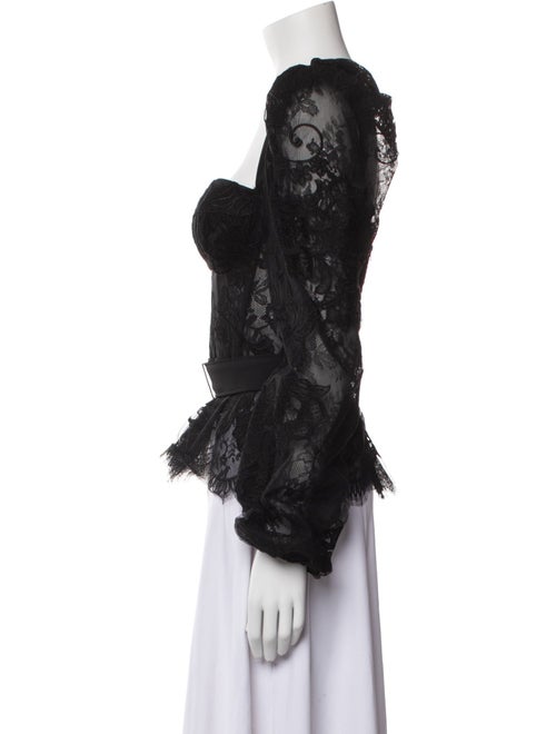 Tarik Ediz Lace Pattern Square Neckline Blouse