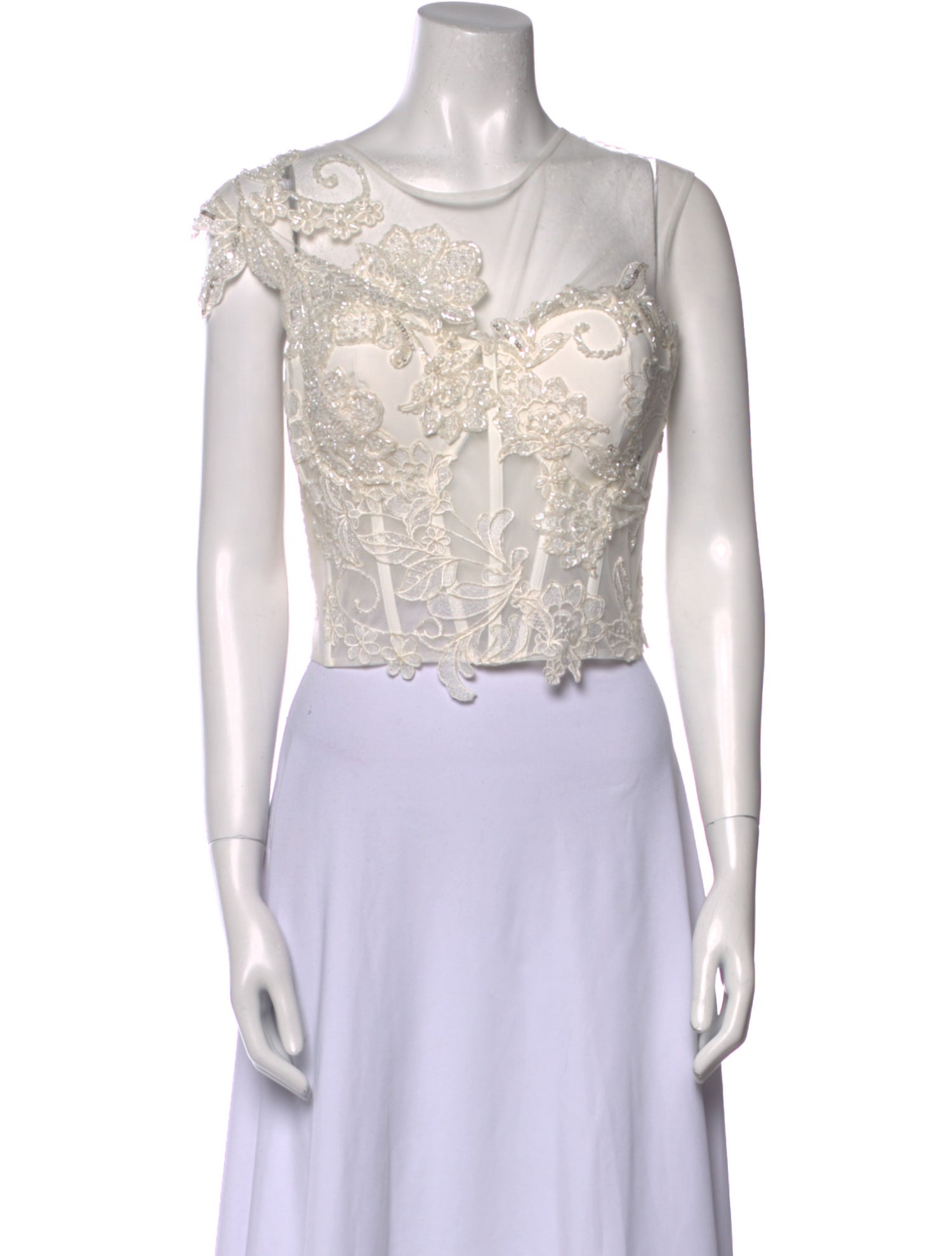 Tarik Ediz Lace Pattern Scoop Neck Crop Top