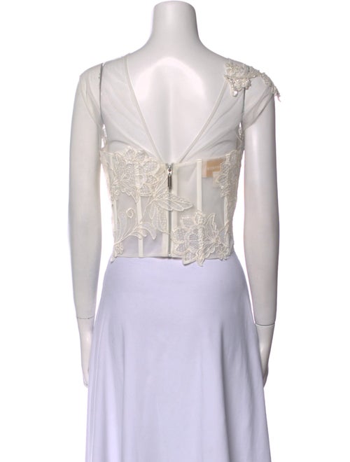 Tarik Ediz Lace Pattern Scoop Neck Crop Top