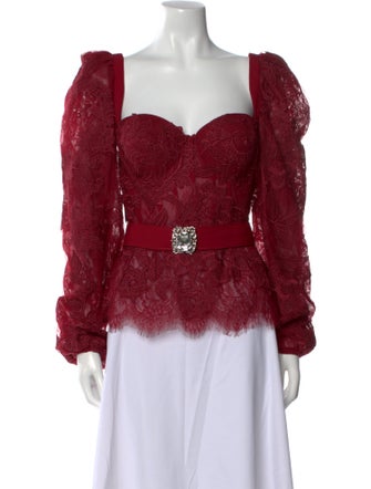 Tarik Ediz Lace Pattern Square Neckline Blouse