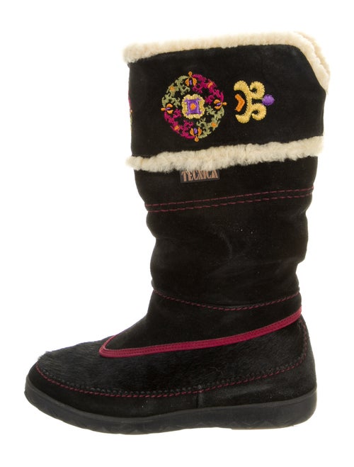 Tecnica Suede Embroidered Accent Boots Black