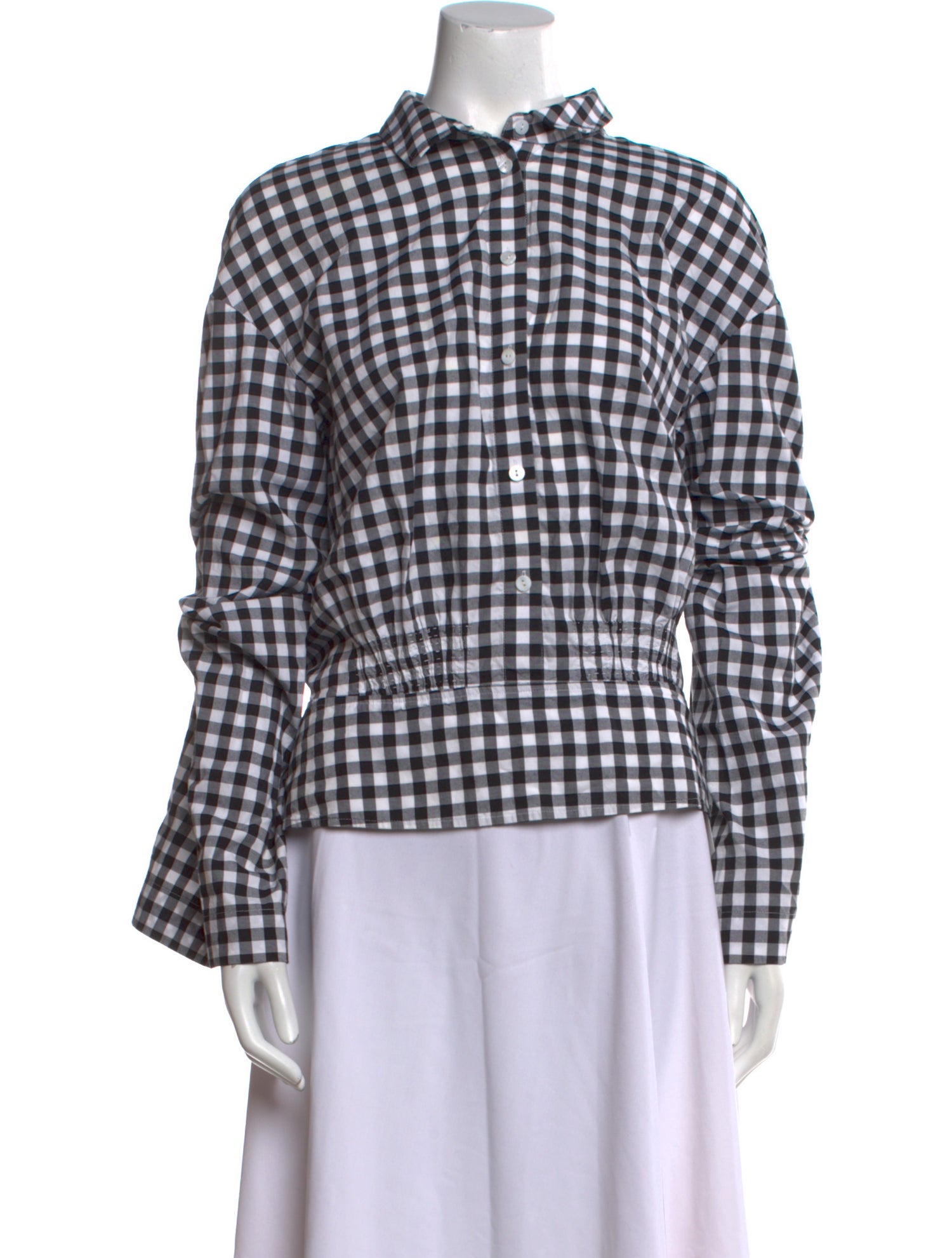 Teija Plaid Print Mock Neck Button-Up Top