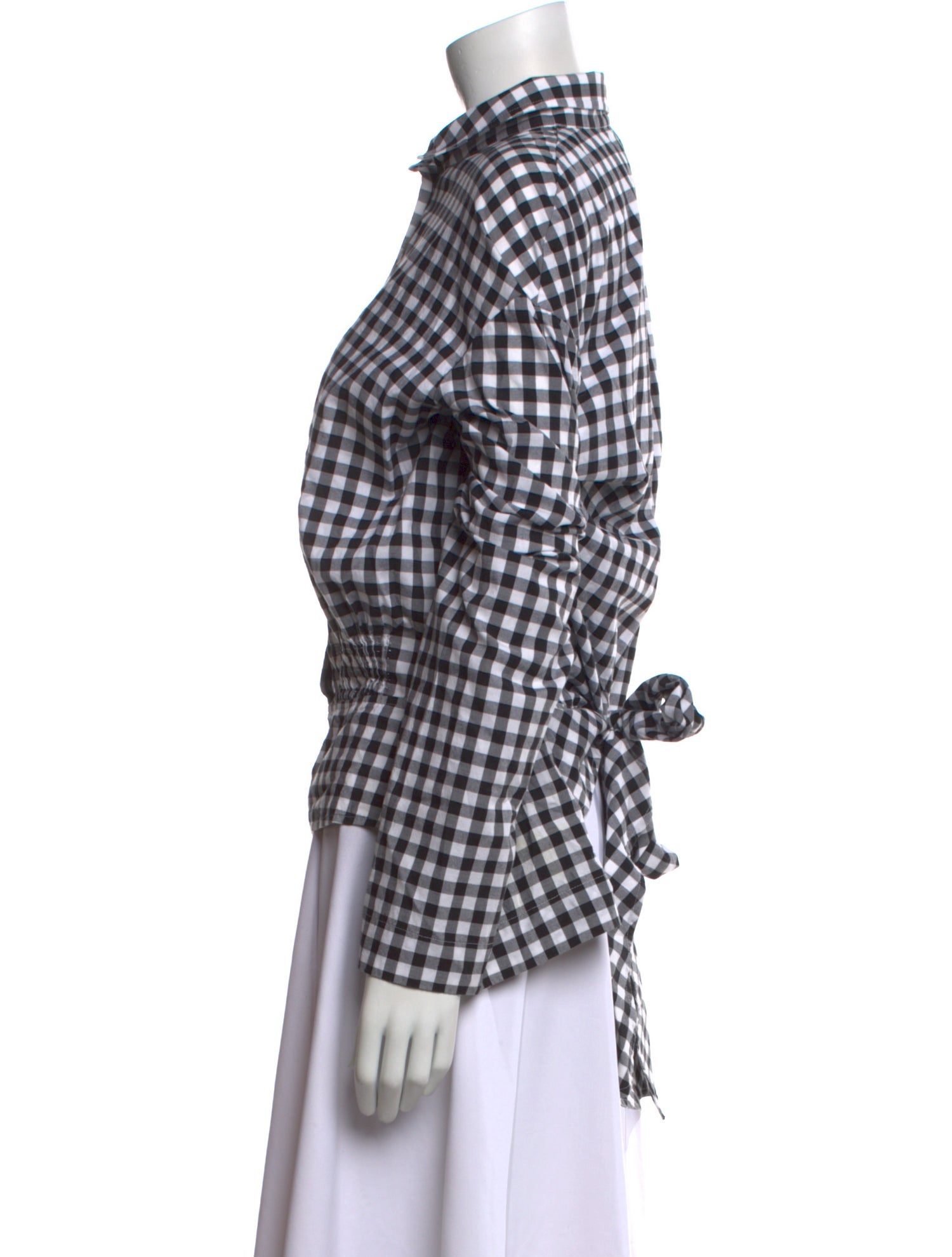 Teija Plaid Print Mock Neck Button-Up Top