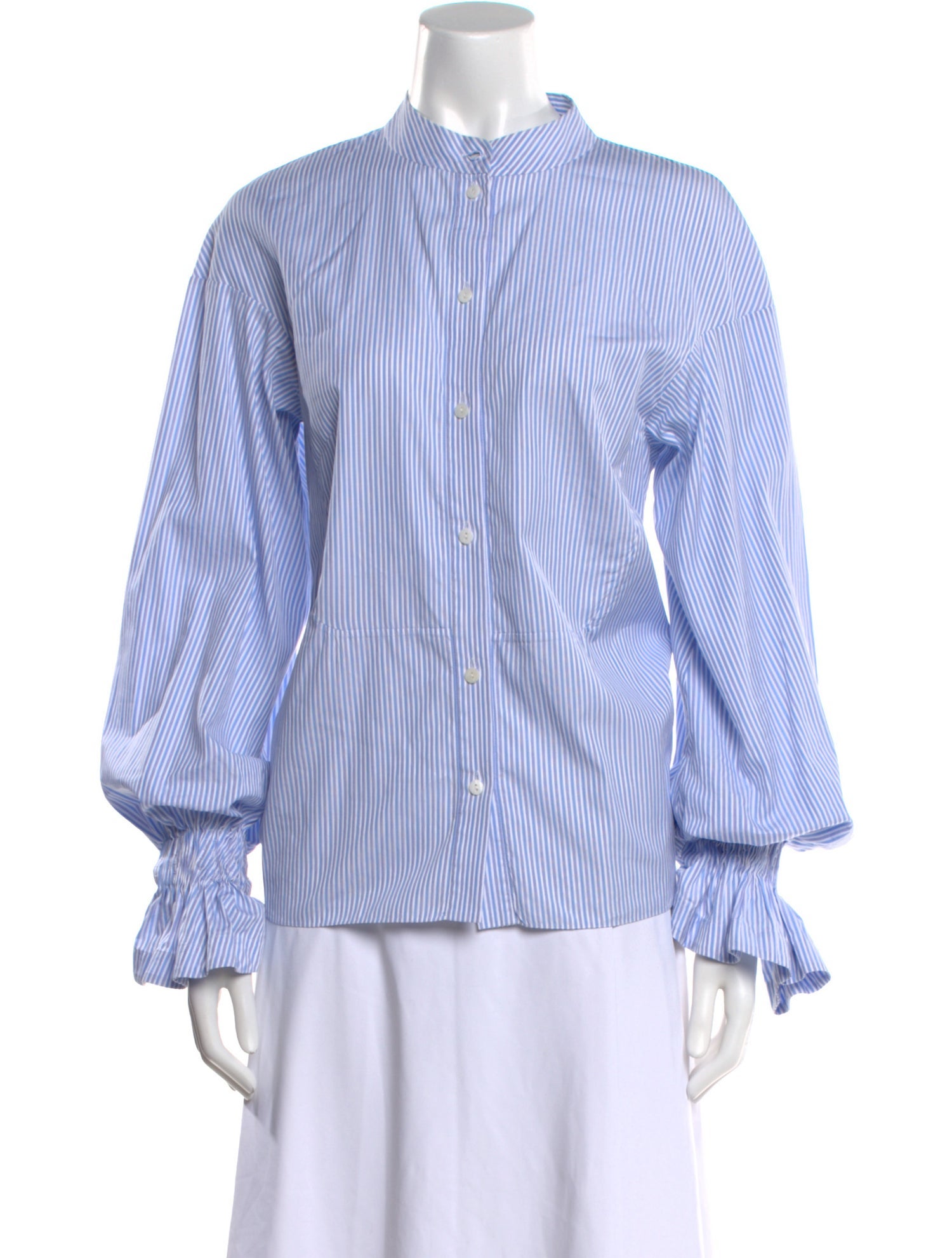 Teija Striped Mock Neck Button-Up Top