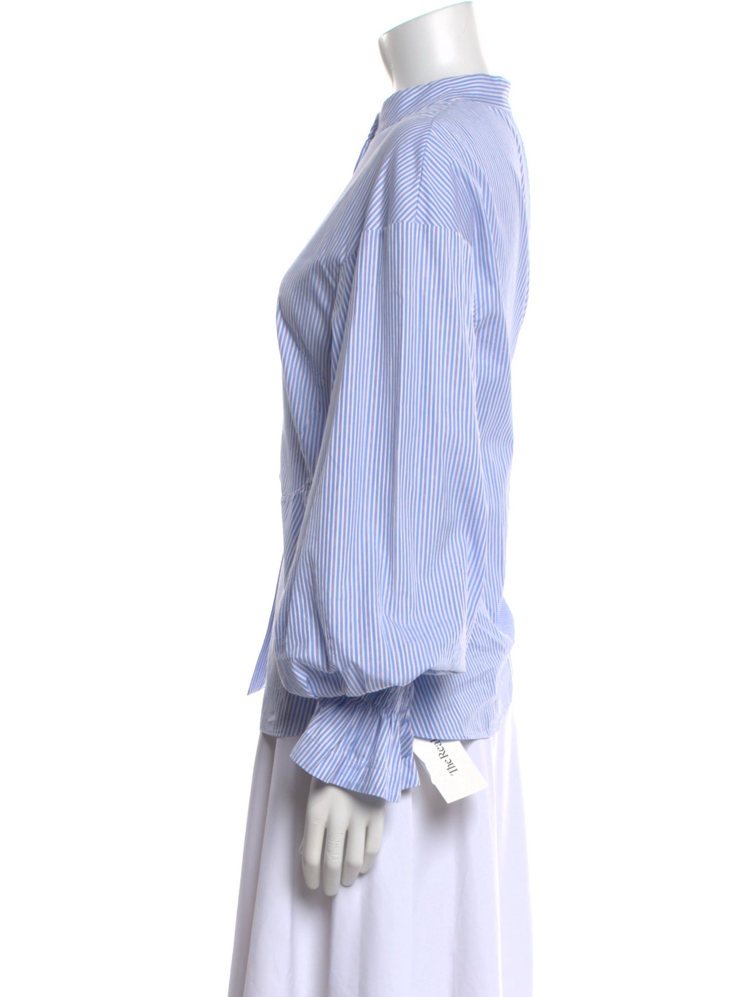 Teija Striped Mock Neck Button-Up Top