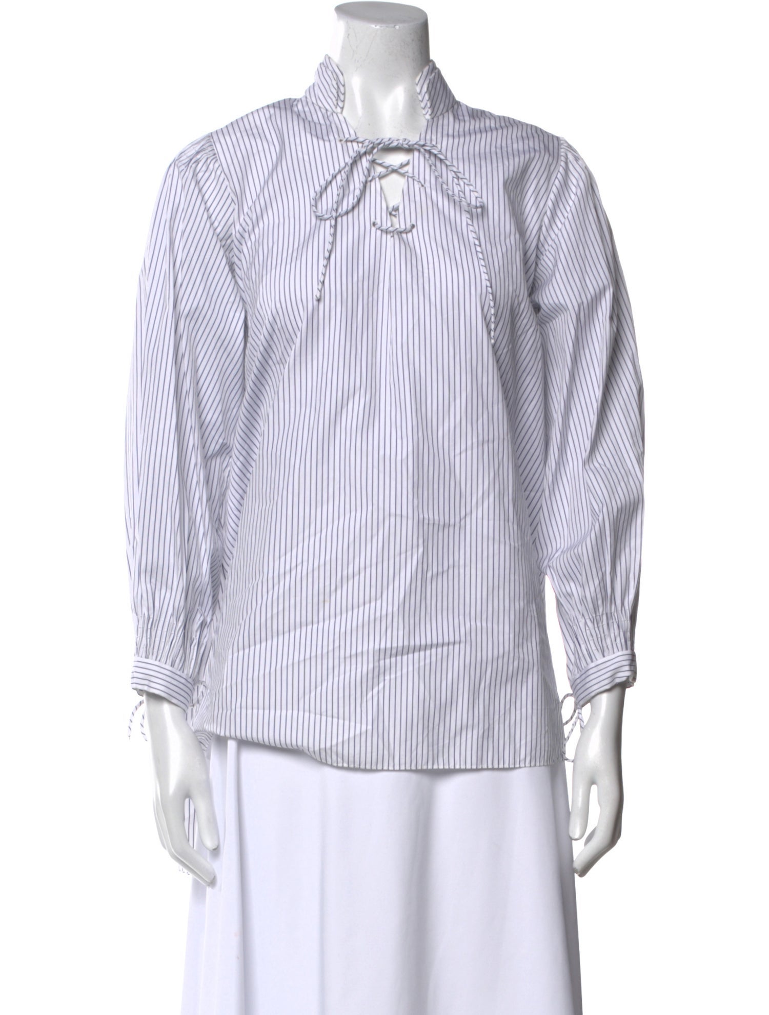 Teija Striped Three-Quarter Sleeve Button-Up Top