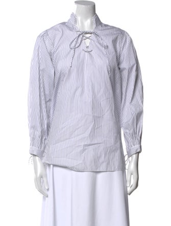 Teija Striped Three-Quarter Sleeve Button-Up Top