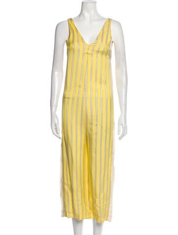 Tela Jumpsuits and Rompers Striped Plunge Neckline Jumpsuit Us2, I38 | XS