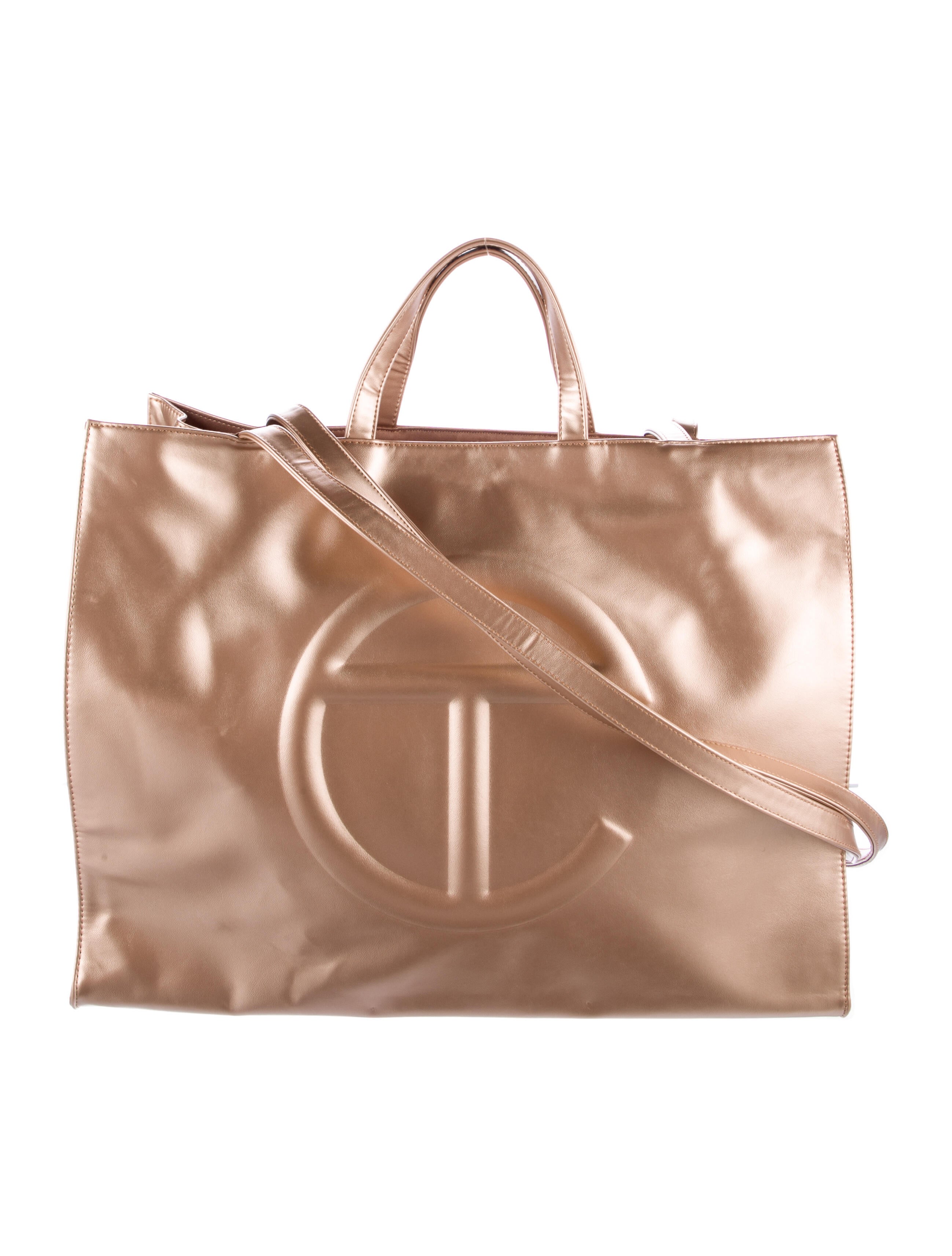 Telfar Metallic Vegan Leather Large Shopping Bag Gold Totes, Handbags
