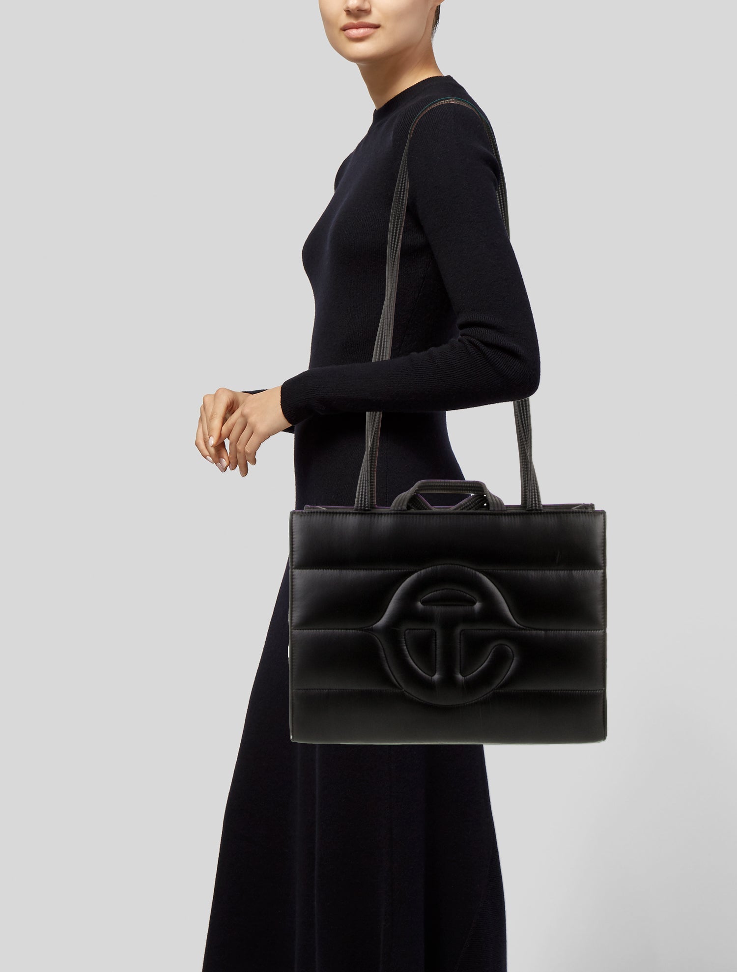 Telfar Nylon Medium Black Puff Shopping Bag Medium