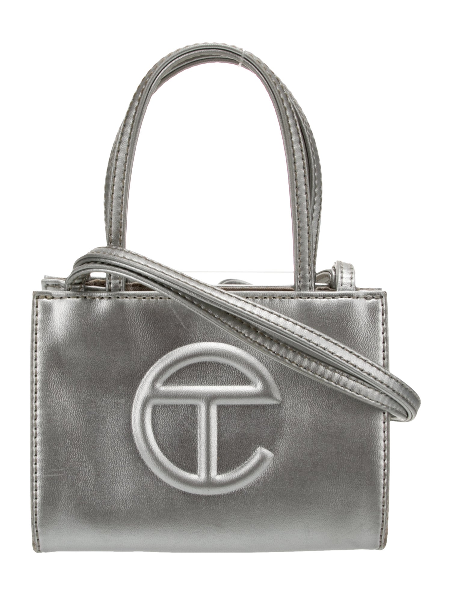 Telfar Vegan Leather Small Silver Shopping Bag Small