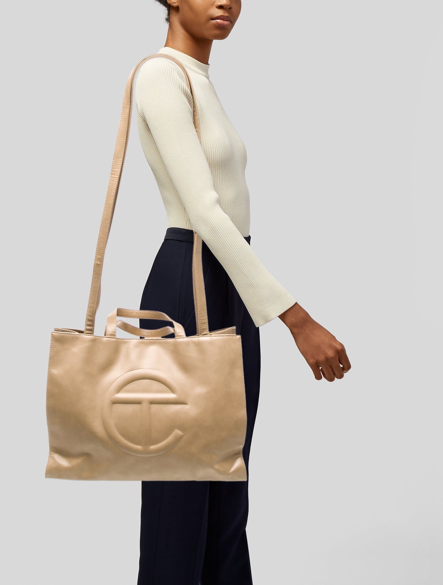 Telfar Vegan Leather Medium Cream Shopping Bag Medium