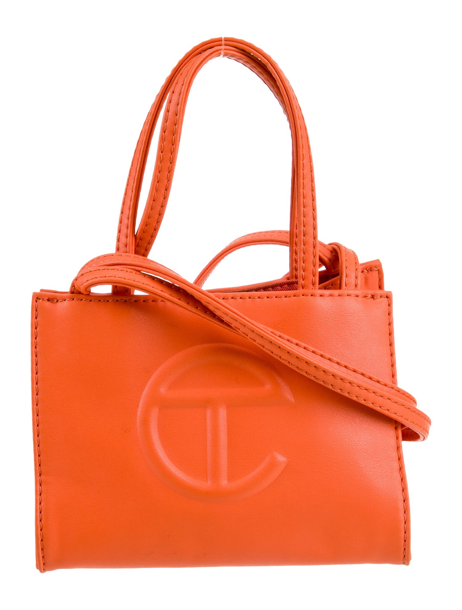 Telfar Vegan Leather Small Orange Shopping Bag Small