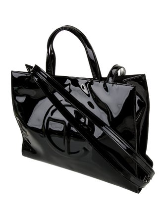 Telfar Vegan Patent Leather Patent Black Shopping Bag Medium