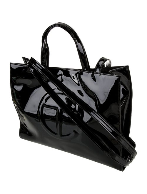 Telfar Vegan Patent Leather Patent Black Shopping Bag Medium