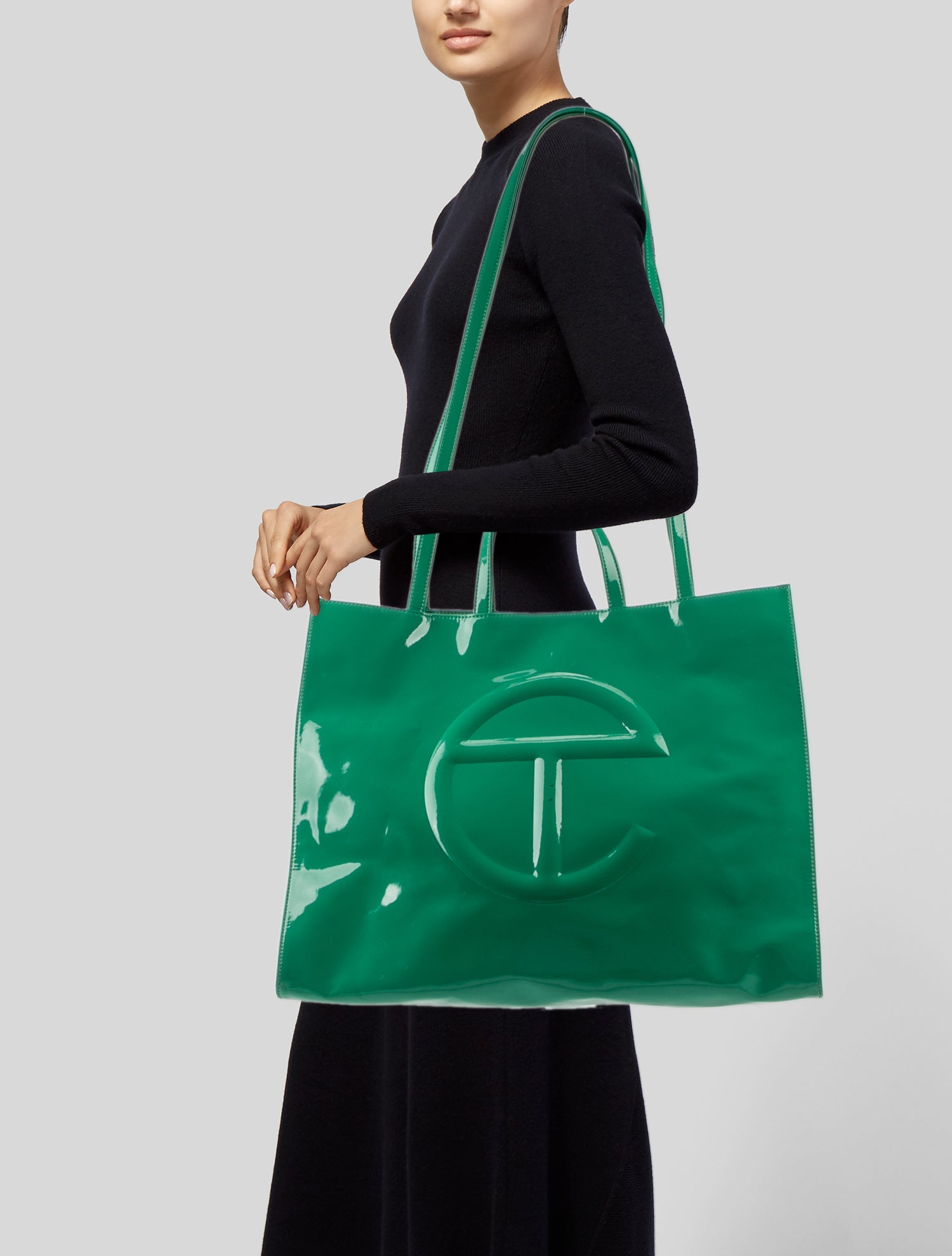 Telfar Vegan Patent Leather Patent Greenscreen Shopping Bag Large