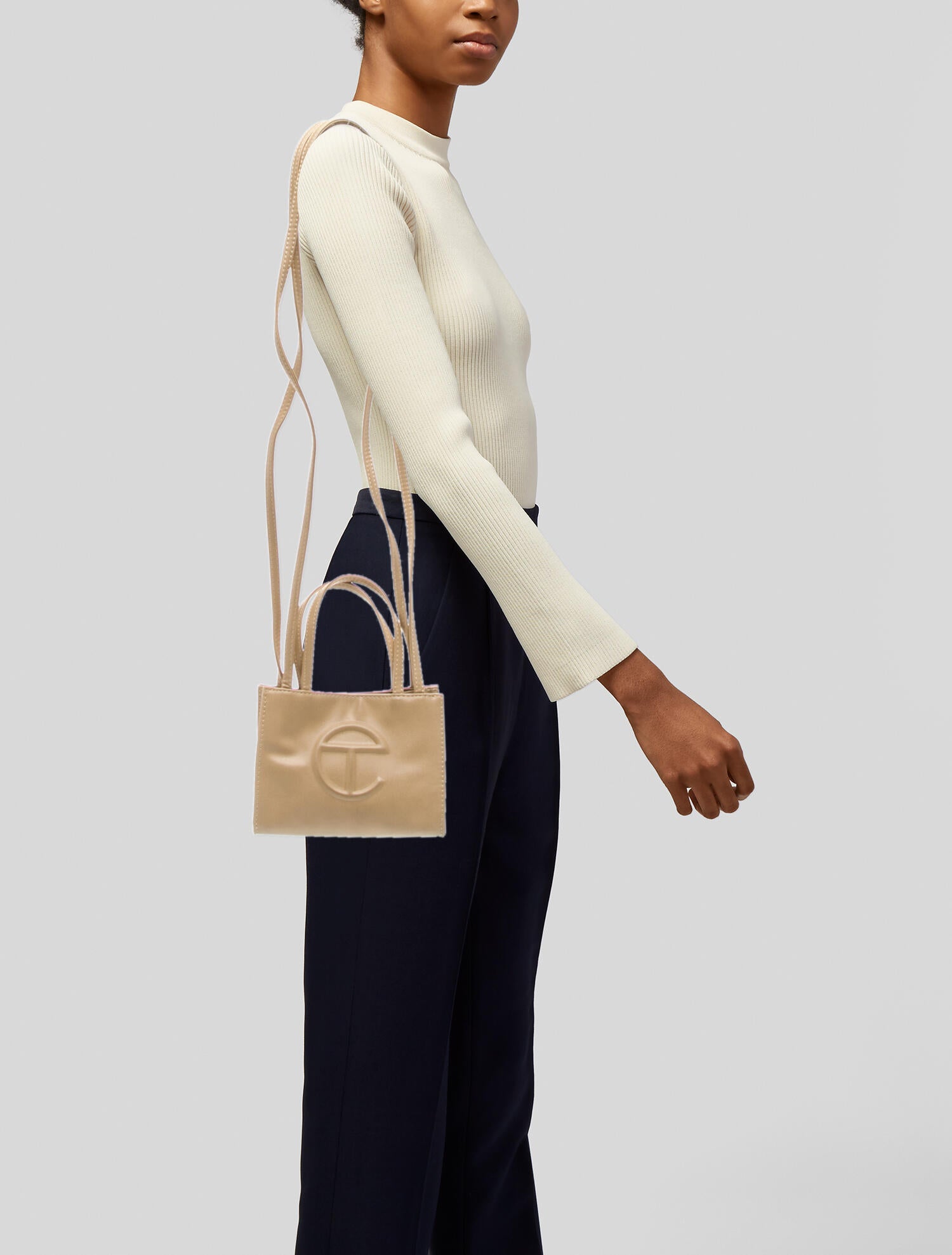 Telfar Vegan Leather Cream Shopping Bag Small