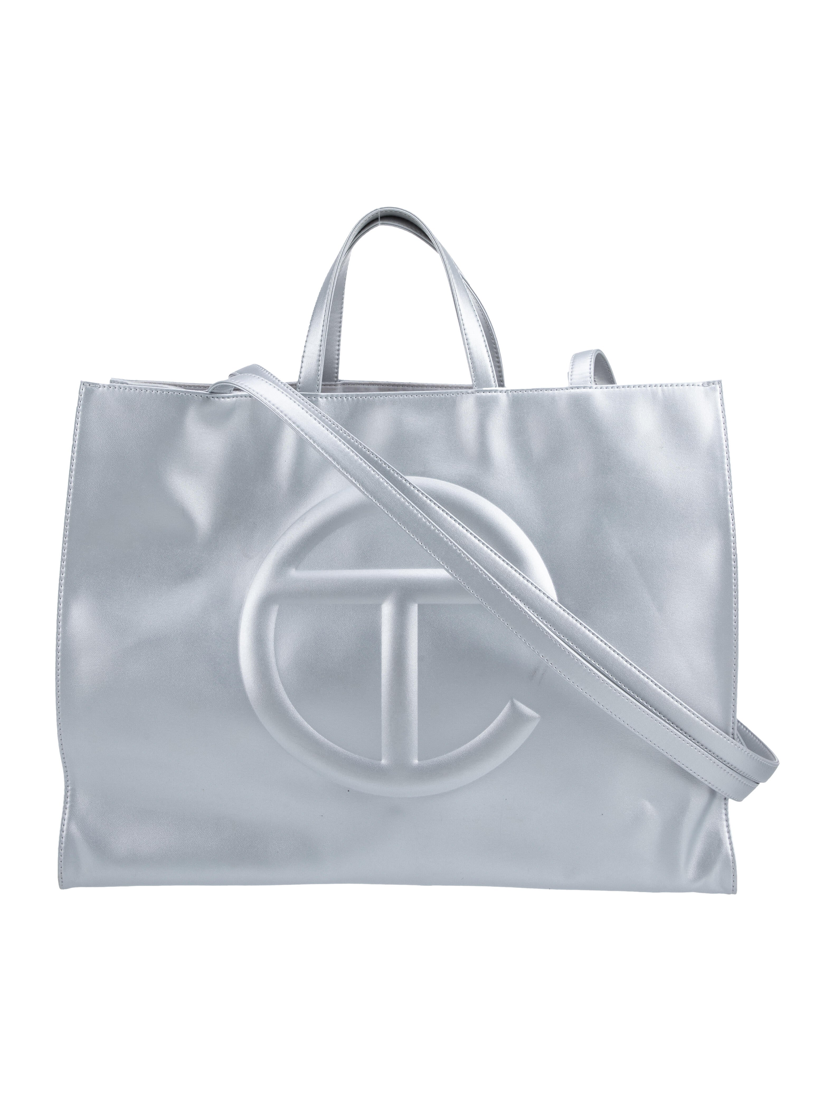 Telfar Vegan Leather Large Silver Shopping Bag