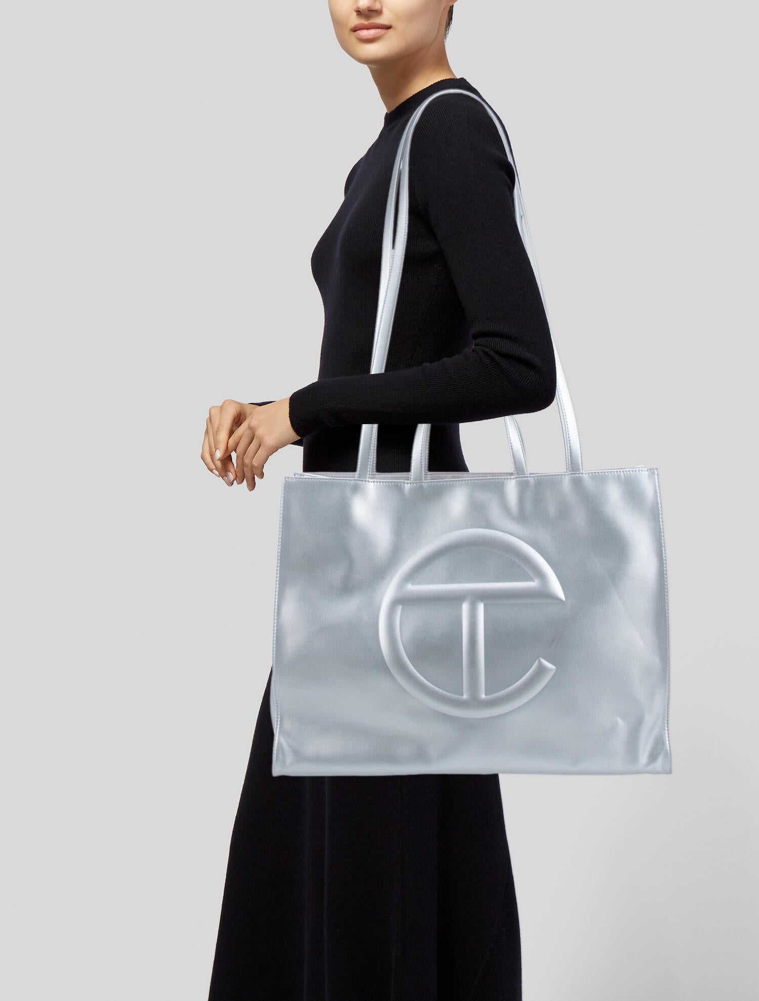 Telfar Vegan Leather Large Silver Shopping Bag