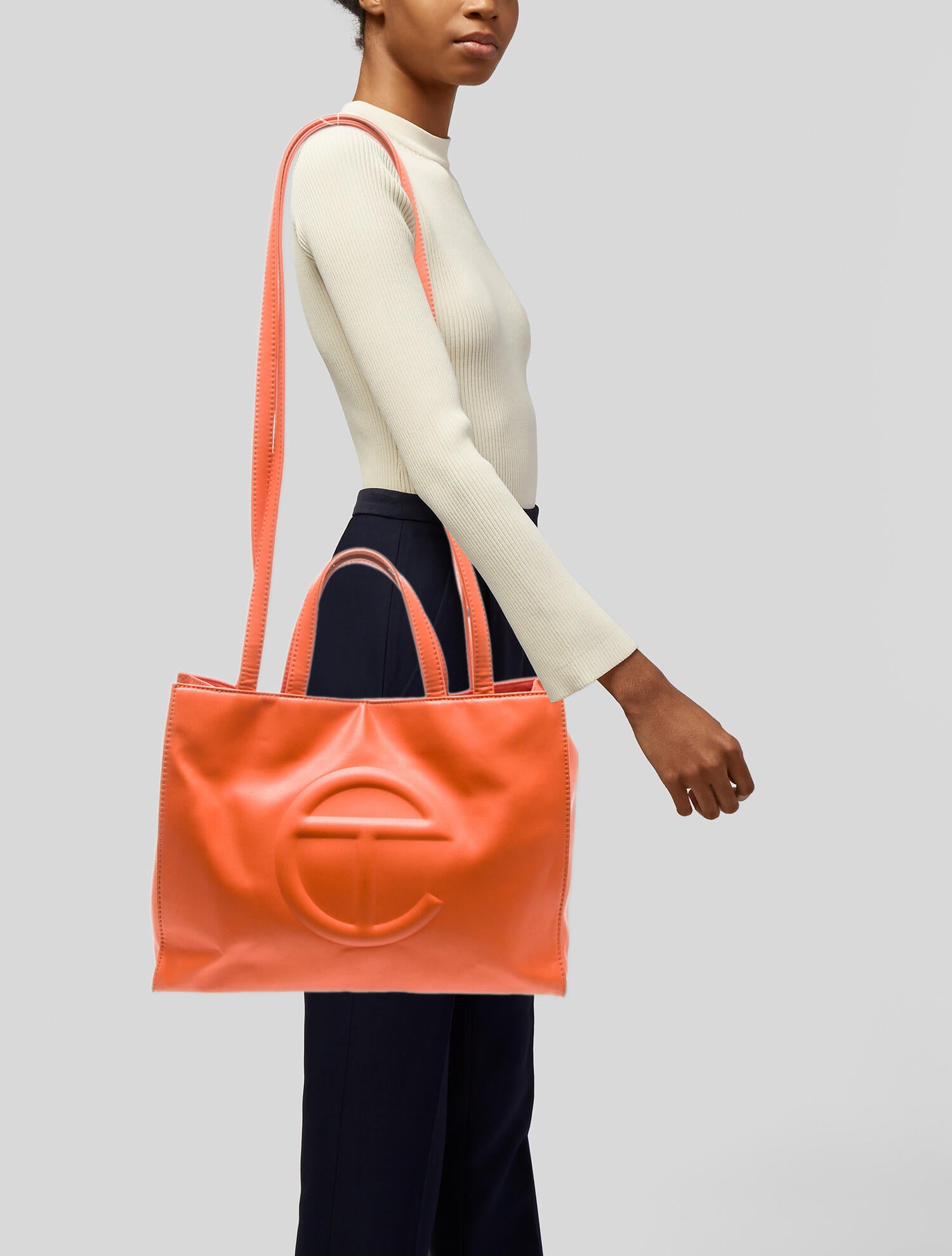 Telfar Vegan Leather Orange Shopping Bag Large