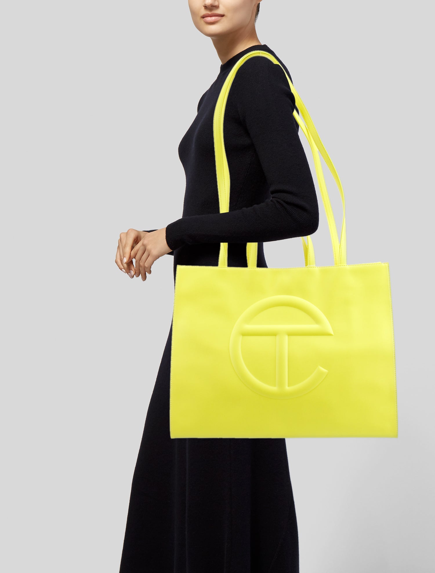Telfar Vegan Leather Highlighter Yellow Shopping Bag Large
