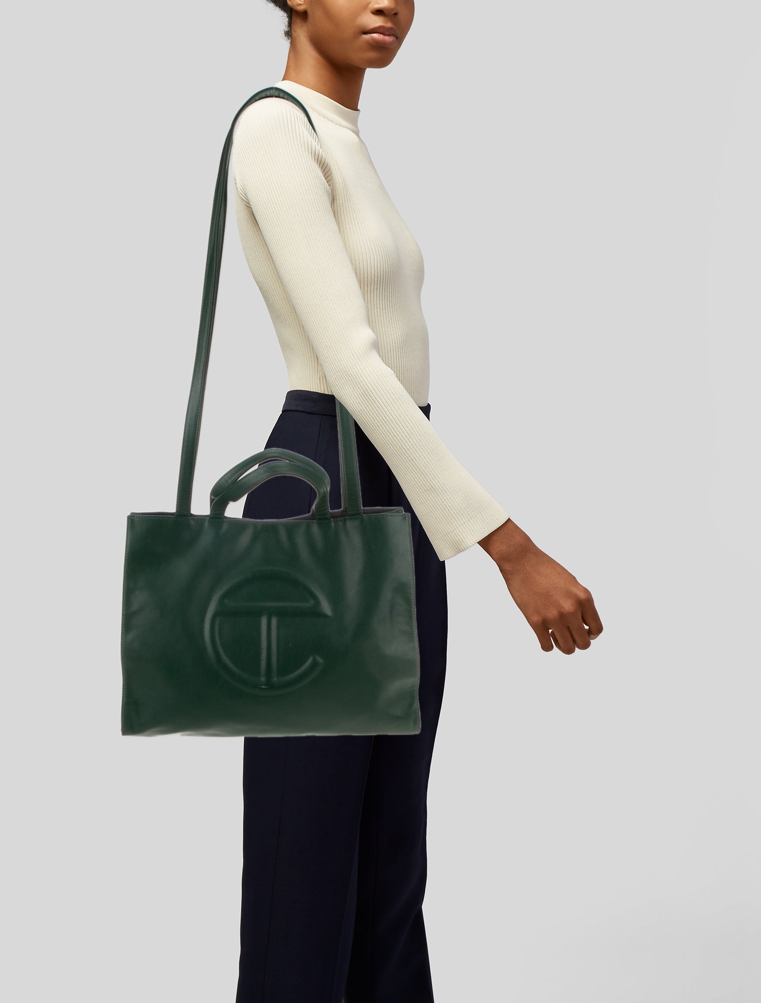 Telfar Vegan Leather Dark Olive Shopping Bag Medium