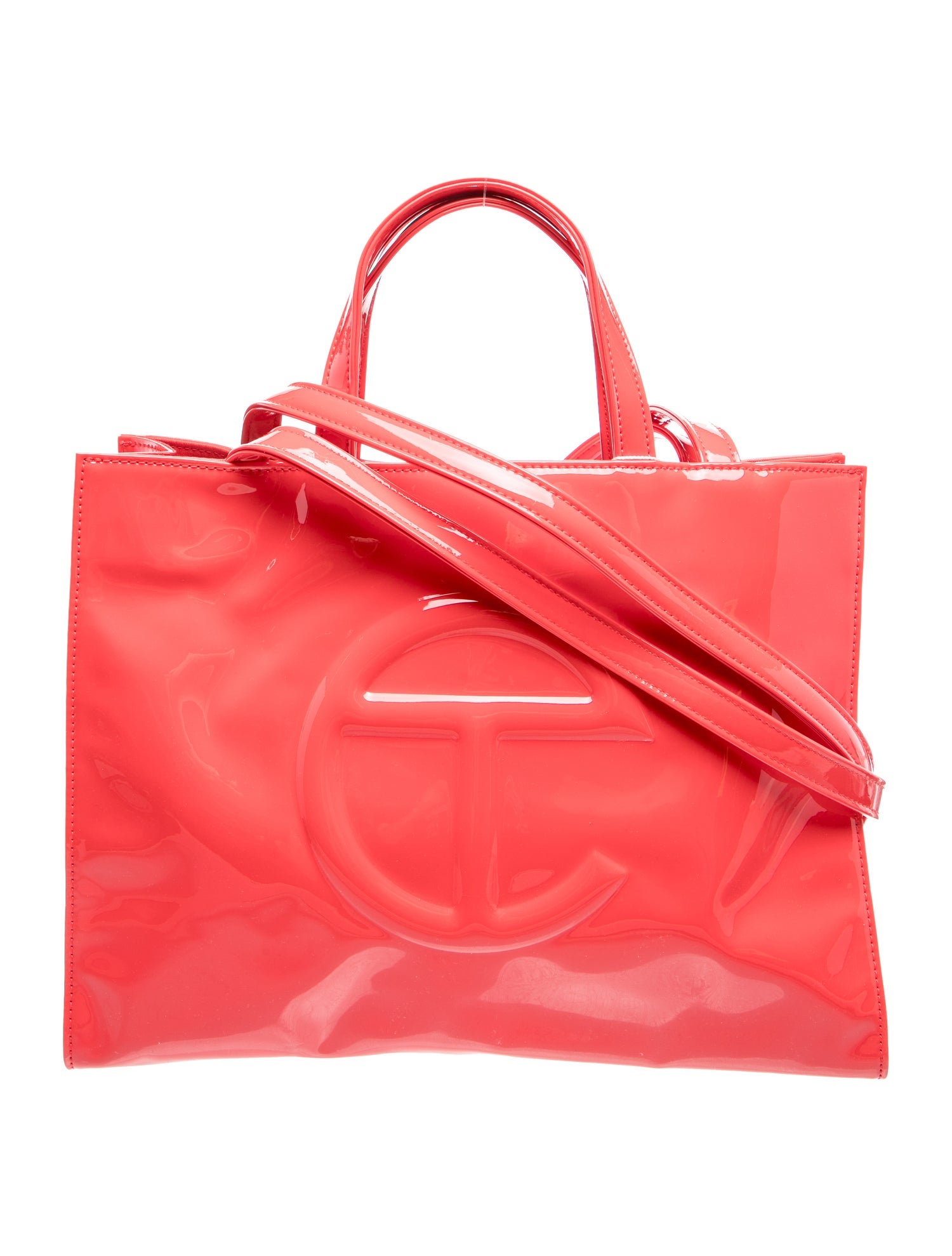 Telfar Vegan Patent Leather Patent Red Shopping Bag Medium w/ Tags