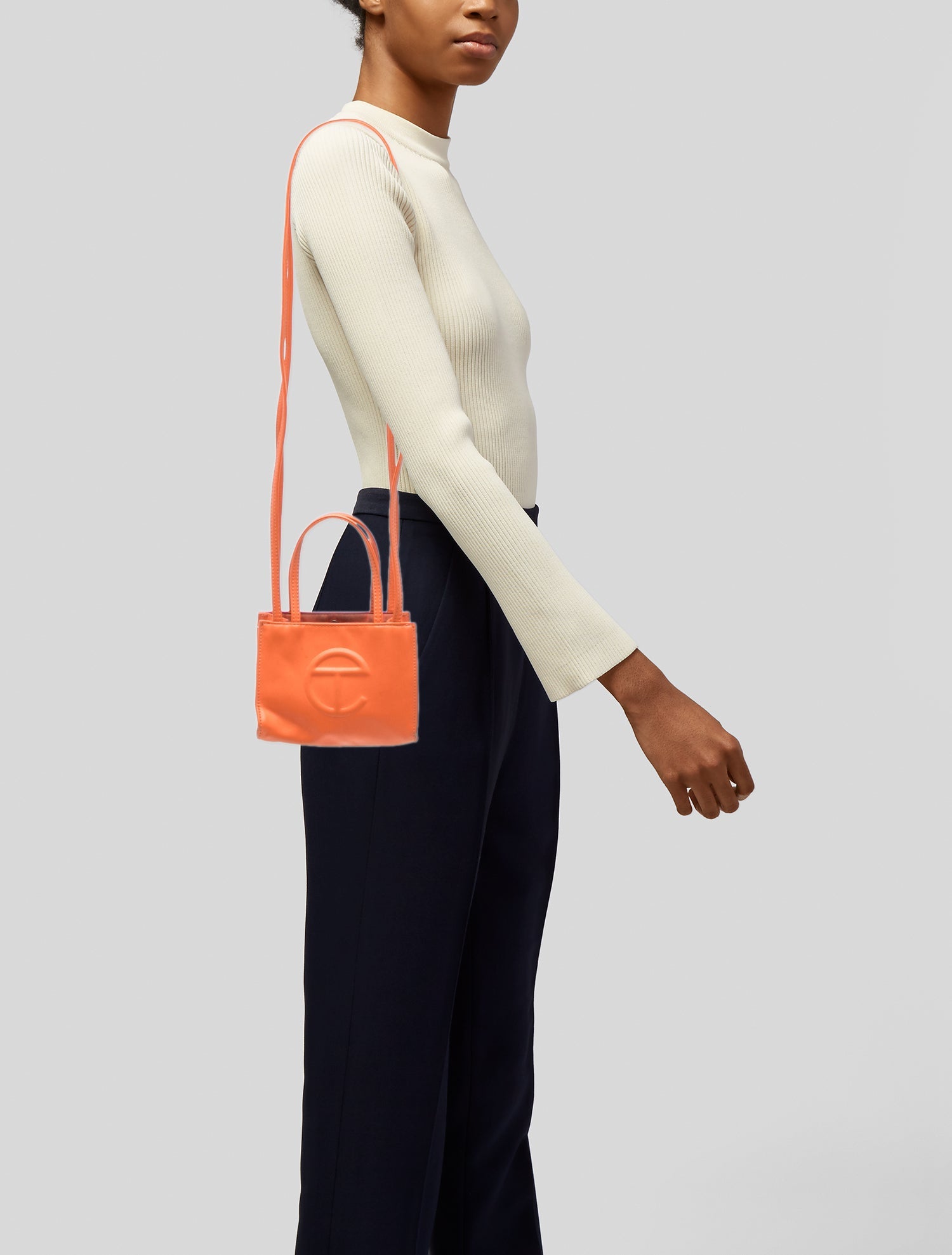Telfar Vegan Leather Small Orange Shopping Bag Small