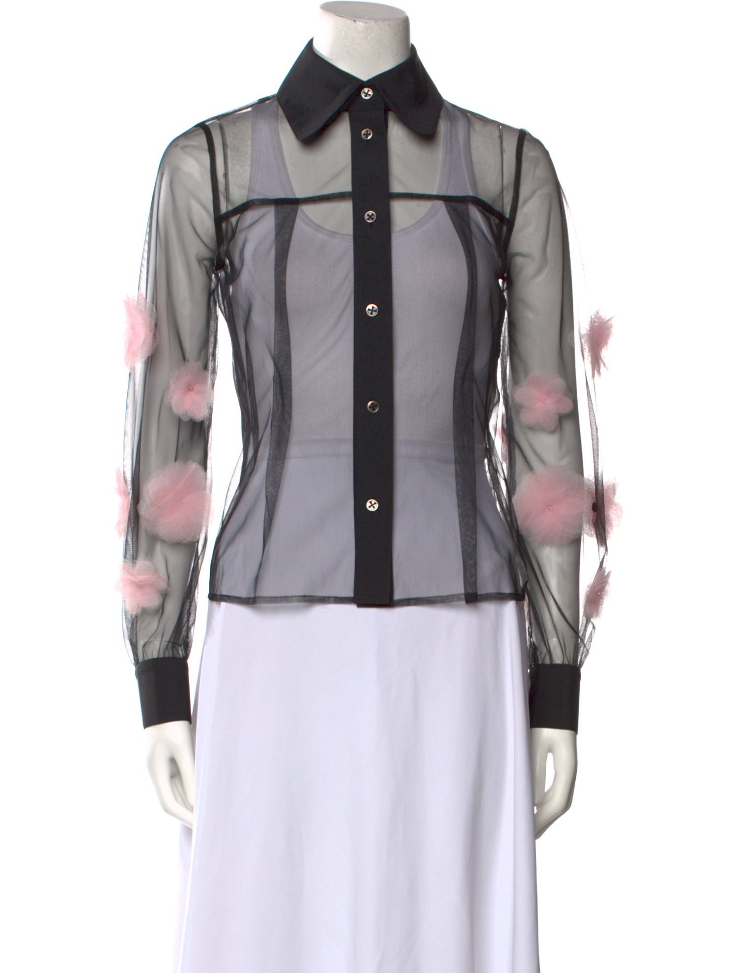 Tu es mon TRÉSOR Lace Pattern Long Sleeve Button-Up Top