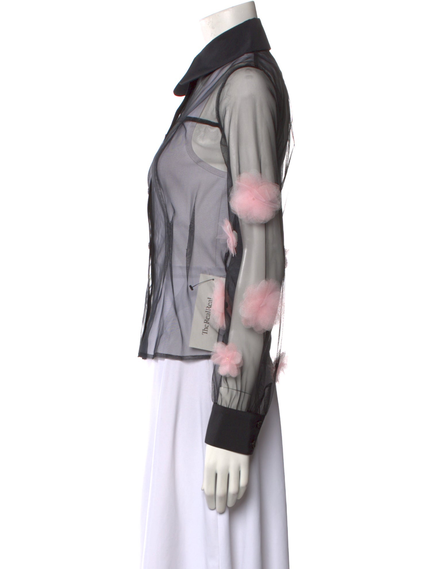 Tu es mon TRÉSOR Lace Pattern Long Sleeve Button-Up Top