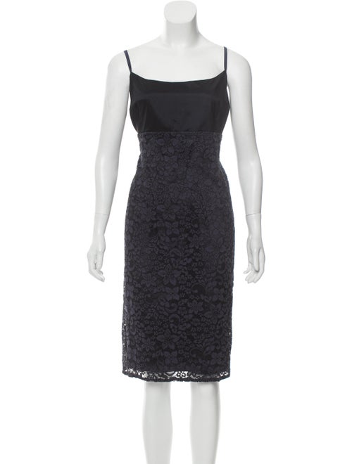 Teri Jon Lace Pattern Midi Length Dress Blue