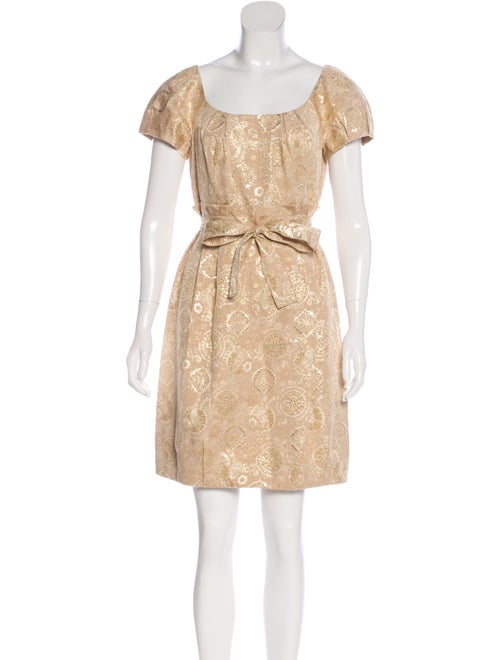 Teri Jon Scoop Neck Knee-Length Dress Metallic