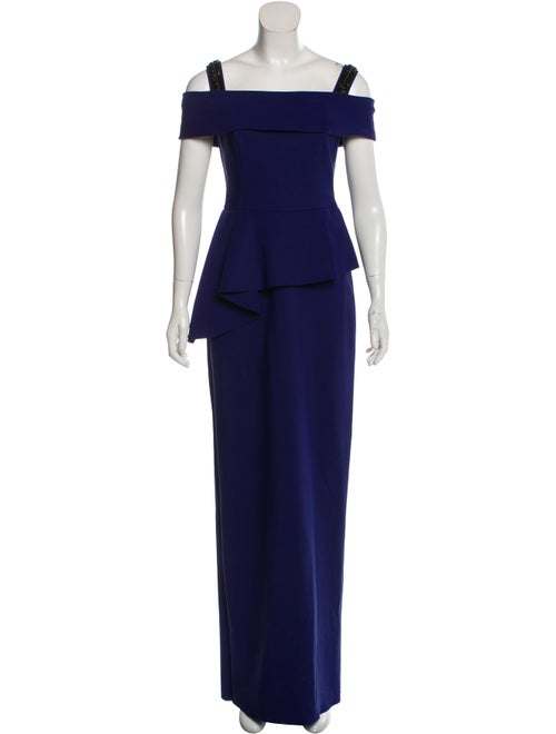 Teri Jon Off-The-Shoulder Long Dress Blue