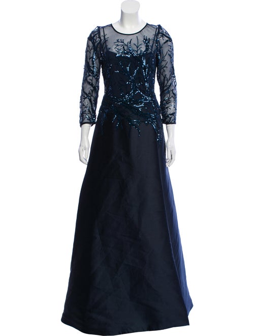 Teri Jon Crew Neck Long Dress Blue